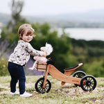 Load image into Gallery viewer, Kinderfeets TINY TOT Trike converts to a 2 wheeled Balance Bike 2-in-1 (Bamboo) & Sage Green Toddler Safety Helmet for toddlers and young children training on a no pedals running bike / tricycle
