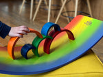 Load image into Gallery viewer, Kinderfeets Kinderboards – Balance board – Wobble board – Sustainably made – Yoga – Exercise – Meditation – Physiotherapy – Agility training for surfers, skaters, snowboarders – New Zealand – NZ – Wooden Learning Toy – beech wood - Rainbow colours