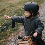 Load image into Gallery viewer, Kinderfeets Toddler Bike Safety Helmet in Matte Black. Adjustable Fit Dial System and padded chin strap provide additional comfort while an ABS outer shell and EPS liner ensure child safety.