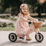 Load image into Gallery viewer, Kinderfeets Tiny Tot Plus tricycle balance bike wooden training bike running bike no pedals toddler children kids birch wood rose kids safety bike helmet sage slate blue white black rose pink pack deal