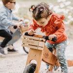 Load image into Gallery viewer, Kinderfeets Tiny Tot Plus tricycle balance bike wooden training bike running bike no pedals toddler children kids bamboo wooden crate