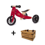 Load image into Gallery viewer, TINY TOT Cherry Red Trike/Balance Bike & Wooden Crate - Kinderfeets NZ