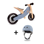Load image into Gallery viewer, Kinderfeets Tiny Tot Plus tricycle balance bike wooden training bike running bike no pedals toddler children kids birch wood slate blue kids safety bike helmet black white sage rose pink