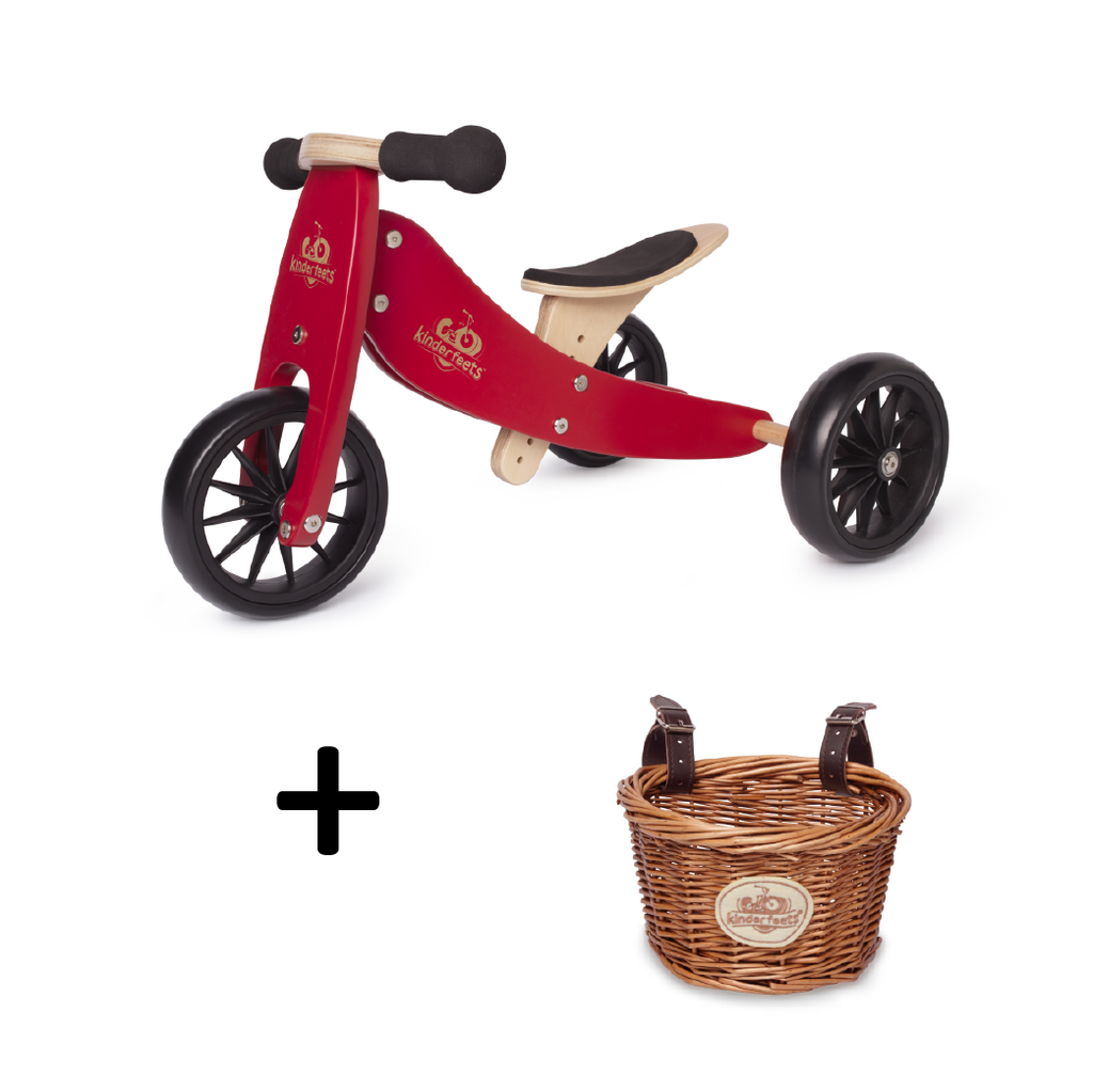 TINY TOT Cherry Red Trike/Balance Bike & Basket - Kinderfeets NZ