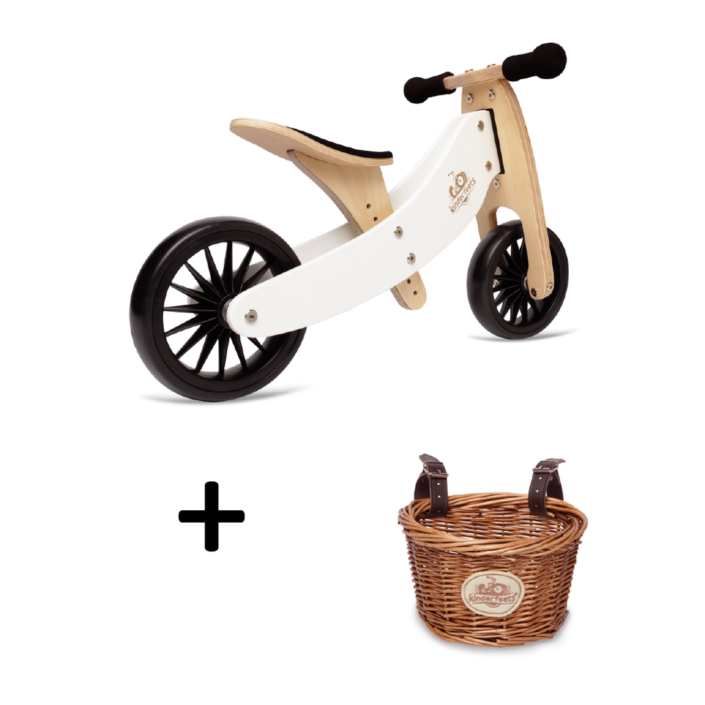 TINY TOT PLUS White Trike/Balance Bike & Basket - Kinderfeets NZ