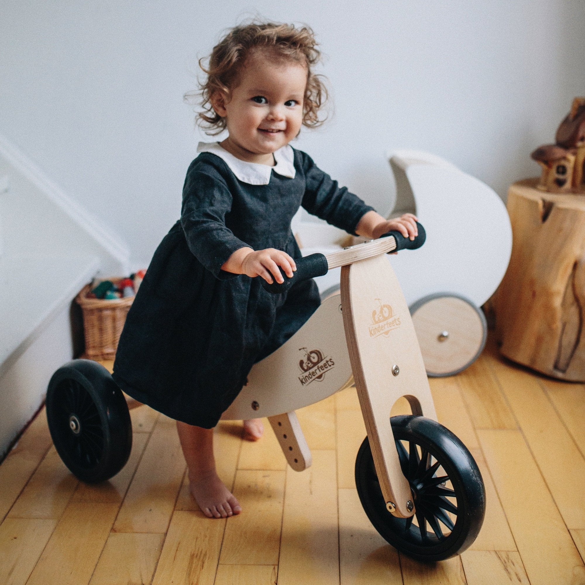 TINY TOT PLUS White Trike/Balance Bike & Basket - Kinderfeets NZ