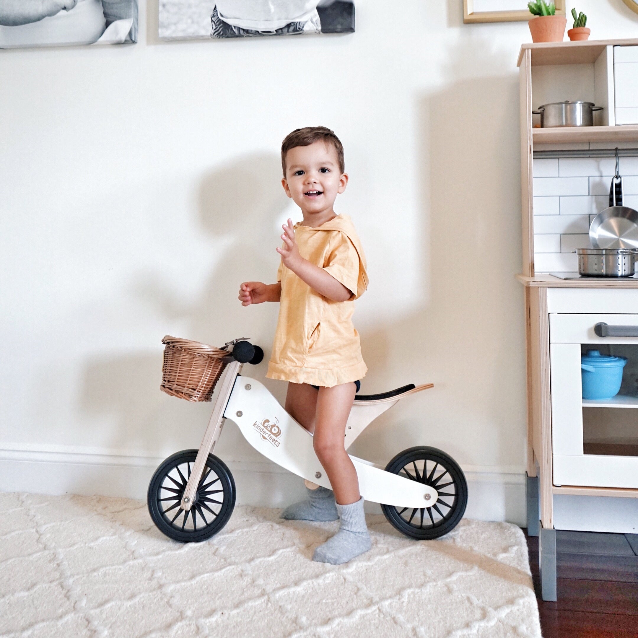 TINY TOT PLUS White Trike/Balance Bike & Basket - Kinderfeets NZ