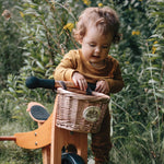 Load image into Gallery viewer, Kinderfeets Tiny Tot Plus tricycle balance bike wooden training bike running bike no pedals toddler children kids bamboo cane basket
