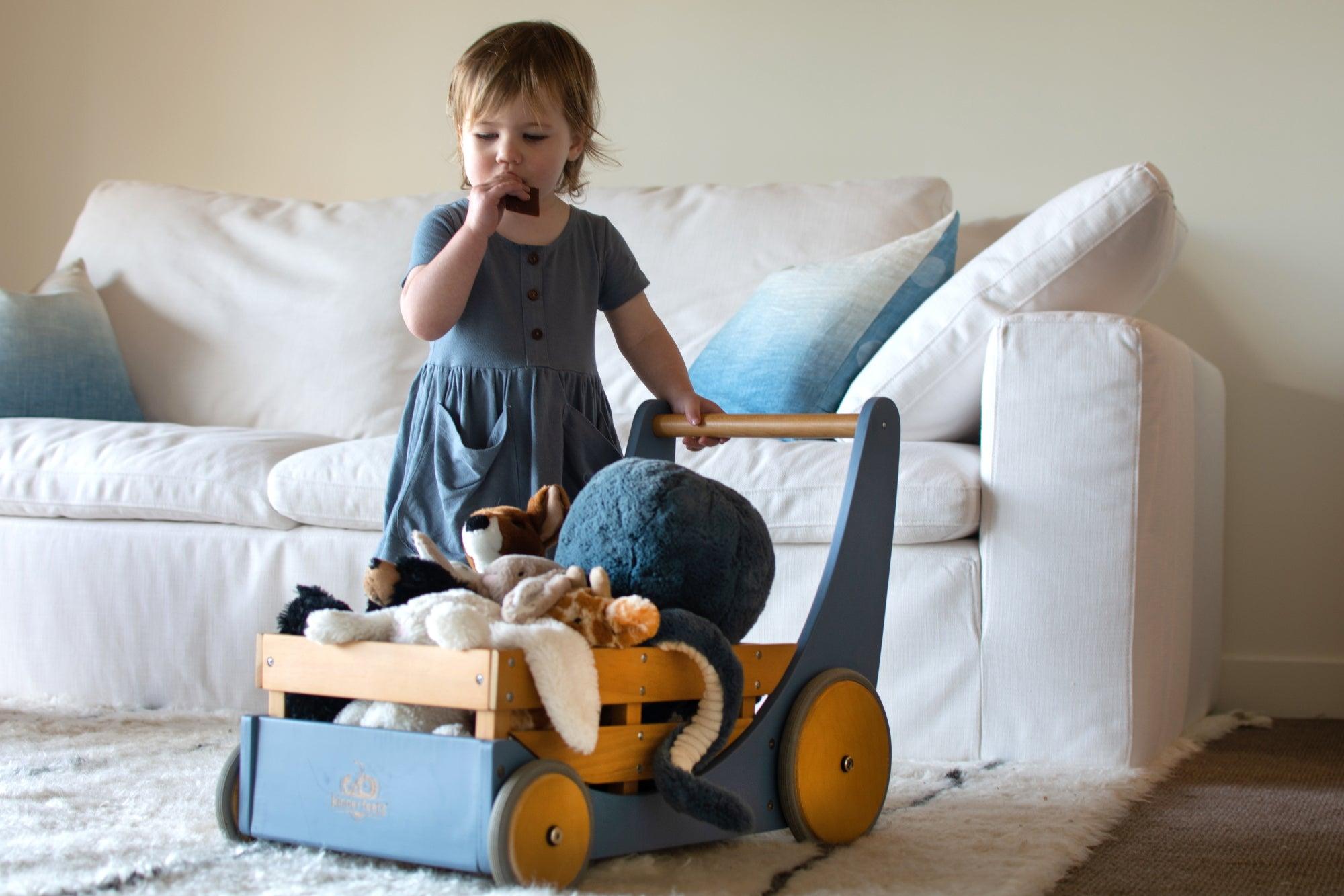 Kinderfeets baby walker - wooden toy box - toybox - toy cart - baby walkers - toddlers - Cargo Walker - Slate blue