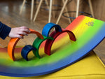 Load image into Gallery viewer, Kinderfeets Kinderboards – Balance board – Wobble board – Sustainably made – Yoga – Exercise – Meditation – Physiotherapy – Agility training for surfers, skaters, snowboarders – New Zealand – NZ – Wooden Learning Toy – beech wood - Rainbow colours
