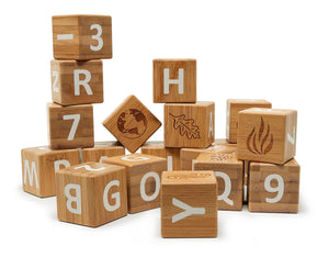 Kinderfeets ABC blocks numbers counting pictures elements seasons - wooden learning toy - bamboo - sustainable - New Zealand - toddlers - children - kids