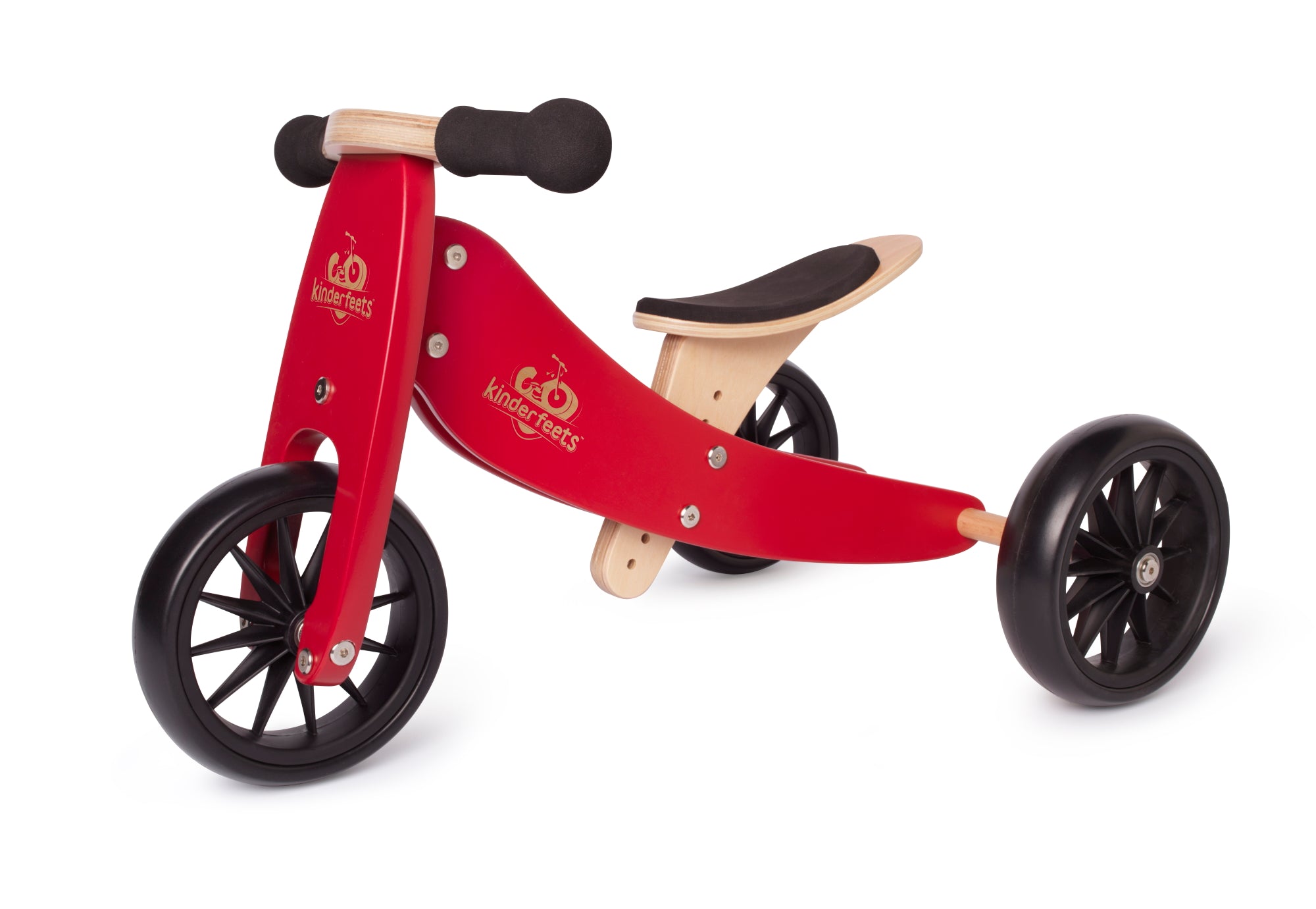 Kinderfeets TINY TOT Trike converts to a 2 wheeled Balance Bike 2-in-1 (Cherry Red) for toddlers and young children training on a no pedals running bike / tricycle