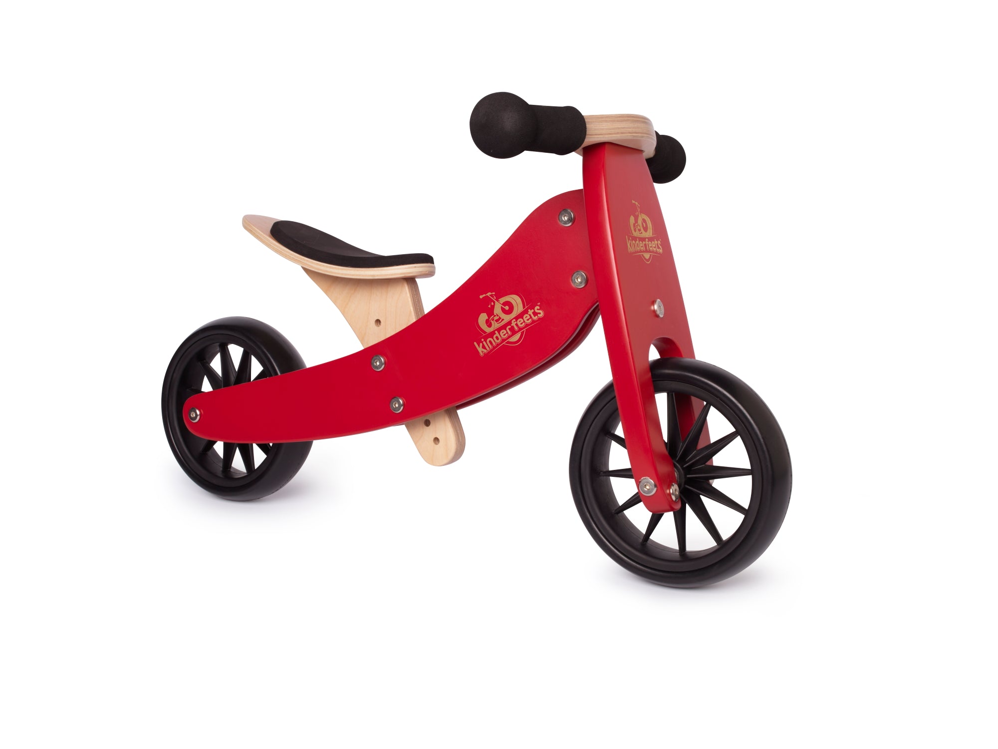 Kinderfeets TINY TOT Trike converts to a 2 wheeled Balance Bike 2-in-1 (Cherry Red) for toddlers and young children training on a no pedals running bike / tricycle