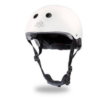 Load image into Gallery viewer, Kinderfeets Toddler Bike Safety Helmet in Matte White. Adjustable Fit Dial System and padded chin strap provide additional comfort while an ABS outer shell and EPS liner ensure child safety.
