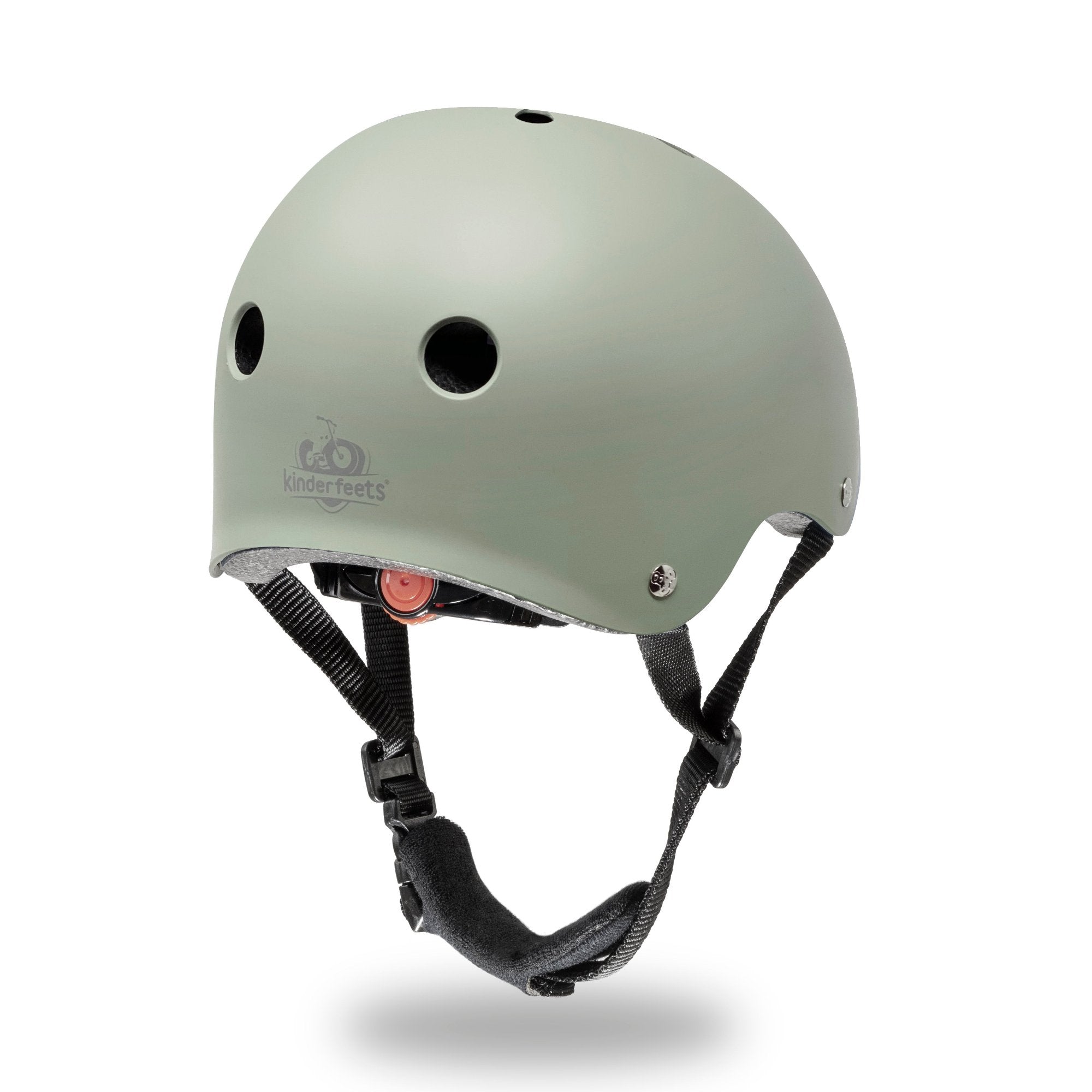 Kinderfeets Toddler Bike Safety Helmet in Matte Silver Sage. Adjustable Fit Dial System and padded chin strap provide additional comfort while an ABS outer shell and EPS liner ensure child safety.