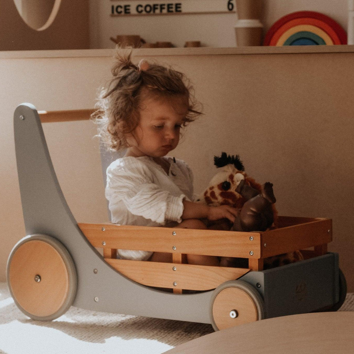 Kinderfeets baby walker - wooden toy box - toybox - toy cart - baby walkers - toddlers - Cargo Walker - Slate blue