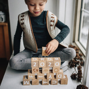 Kinderfeets ABC blocks numbers counting pictures elements seasons - wooden learning toy - bamboo - sustainable - New Zealand - toddlers - children - kids