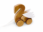 Load image into Gallery viewer, Sustainable wooden toys - eco friendly - push and pull toy - bamboo - rubber rimmed wheels - safety release mechanism - toddlers - playtoy - Kinderfeets New Zealand - Swan
