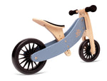 Load image into Gallery viewer, Kinderfeets Tiny Tot Plus tricycle balance bike wooden training bike running bike no pedals toddler children kids birch wood slate blue and wooden crate basket
