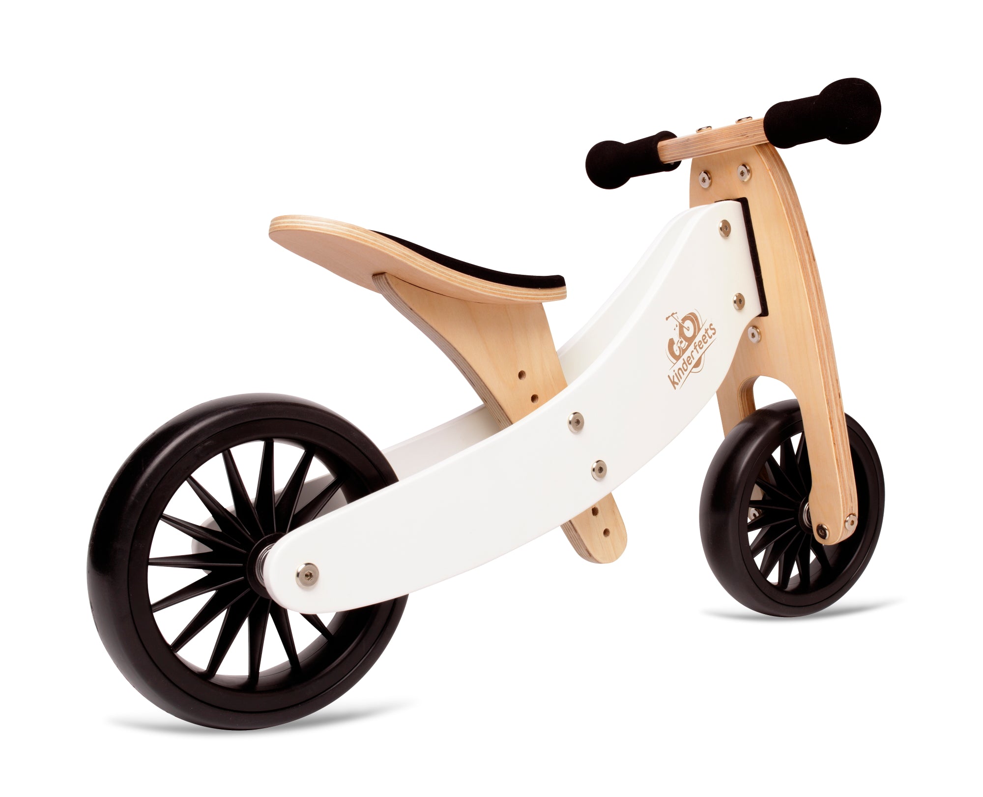 Kinderfeets Tiny Tot Plus tricycle balance bike wooden training bike running bike no pedals toddler children kids birch wood white 