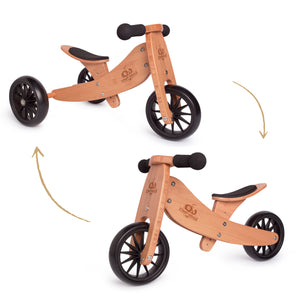 Kinderfeets TINY TOT Trike / Balance Bike 2-in-1 (Bamboo) for toddlers and young children training on a no pedals running bike / tricycle