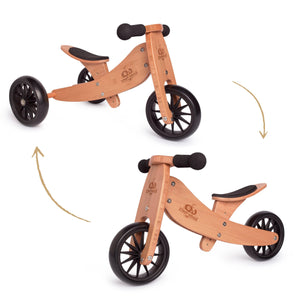 Kinderfeets TINY TOT Trike converts to a 2 wheeled Balance Bike 2-in-1 (Bamboo) & Slate Blue Toddler Safety Helmet for toddlers and young children training on a no pedals running bike / tricycle