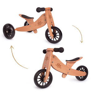 Kinderfeets TINY TOT Trike converts to a 2 wheeled Balance Bike 2-in-1 (Bamboo) & Slate Blue Toddler Safety Helmet for toddlers and young children training on a no pedals running bike / tricycle