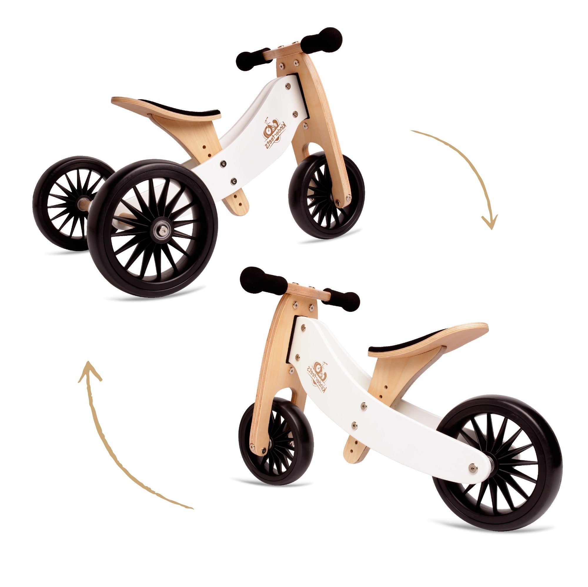 Kinderfeets Tiny Tot Plus tricycle balance bike wooden training bike running bike no pedals toddler children kids birch wood white 