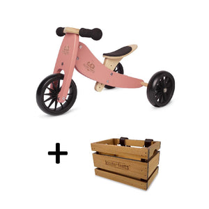 TINY TOT Coral Trike/Balance Bike & Wooden Crate - Kinderfeets NZ