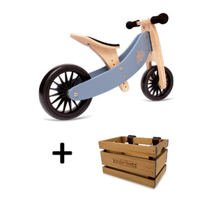 TINY TOT PLUS Slate Blue Trike/Balance Bike & Wooden Crate - Kinderfeets NZ