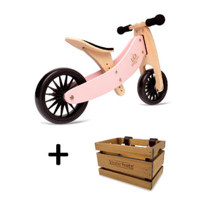 TINY TOT PLUS Rose Trike/Balance Bike & Wooden Crate - Kinderfeets NZ