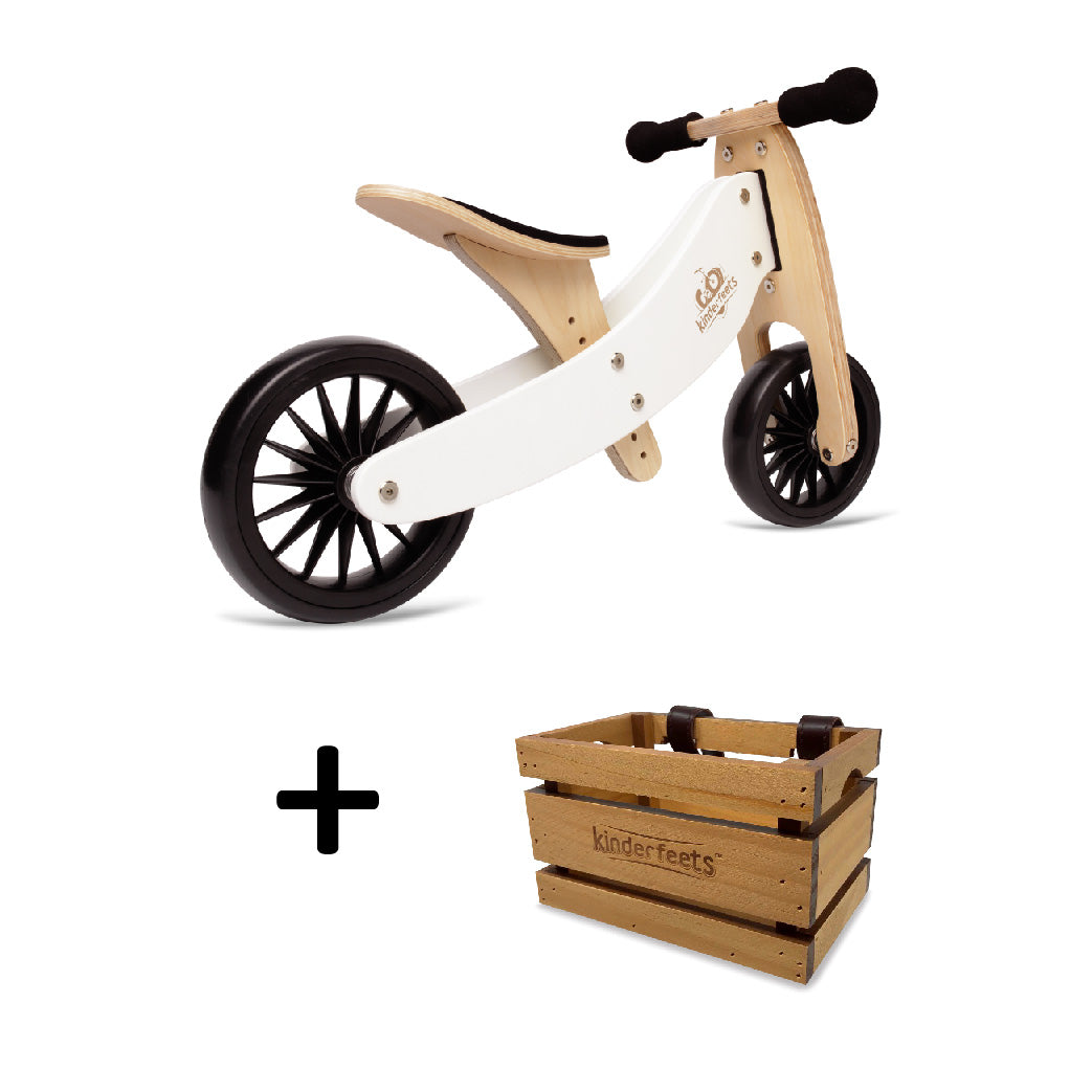 TINY TOT PLUS White Trike/Balance Bike & Wooden Crate - Kinderfeets NZ