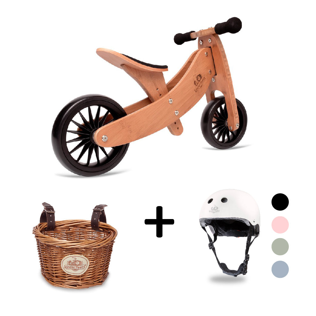 TINY TOT PLUS Bamboo Trike/Balance Bike, Helmet & Basket - Kinderfeets NZ