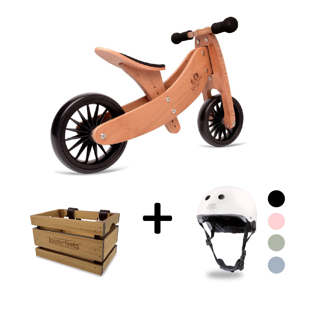TINY TOT PLUS Bamboo Trike/Balance Bike, Helmet & Crate - Kinderfeets NZ