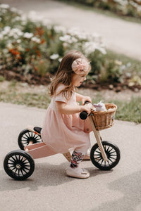 Kinderfeets Tiny Tot Plus tricycle balance bike wooden training bike running bike no pedals toddler children kids birch wood pink rose