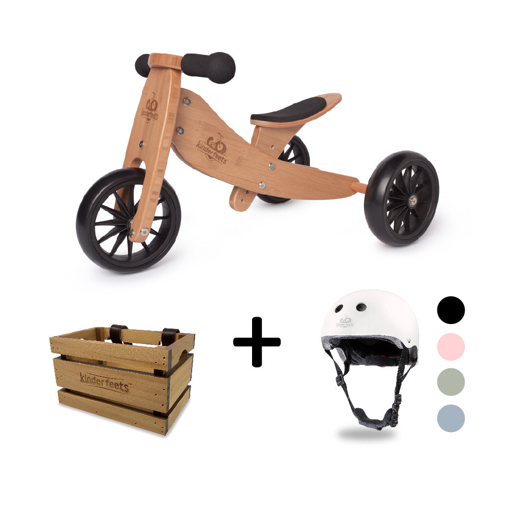 TINY TOT Bamboo Trike Balance Bike Helmet Crate