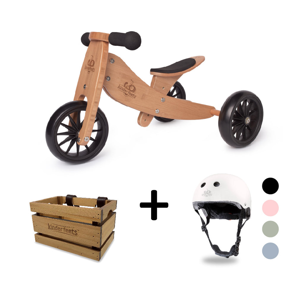 TINY TOT Bamboo Trike/Balance Bike, Helmet & Crate - Kinderfeets NZ