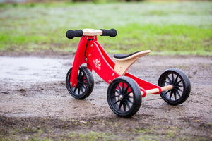 Kinderfeets TINY TOT Trike converts to a 2 wheeled Balance Bike 2-in-1 (Cherry Red) for toddlers and young children training on a no pedals running bike / tricycle
